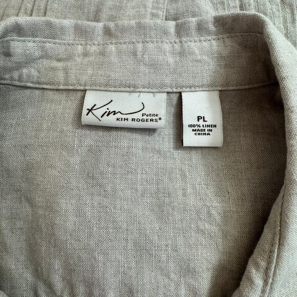 Kim Rogers Linen Shirt Petite L Oatmeal Pintuck Button Front Pockets Casual - Picture 8 of 10